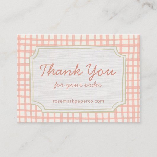 Playful Pink Peach Plaid Small Business Thank You Begleitkarte (Vorderseite)