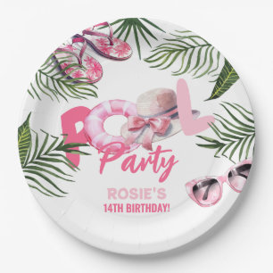 Playful Pink Pool Party Girl Geburtstag Pappteller