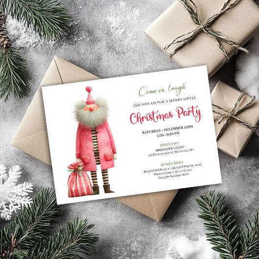 Playful pink santa Christmas party invitation  Einladung