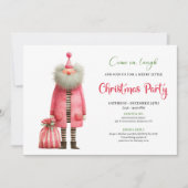 Playful pink santa Christmas party invitation Einladung (Vorderseite)