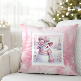 Playful Pink Snowman Pillow Cozy Winter Look Kissen