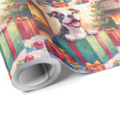 Playful Pitbull Opening Christmas Gifts Holiday Geschenkpapier (Rolleneckpunkt)