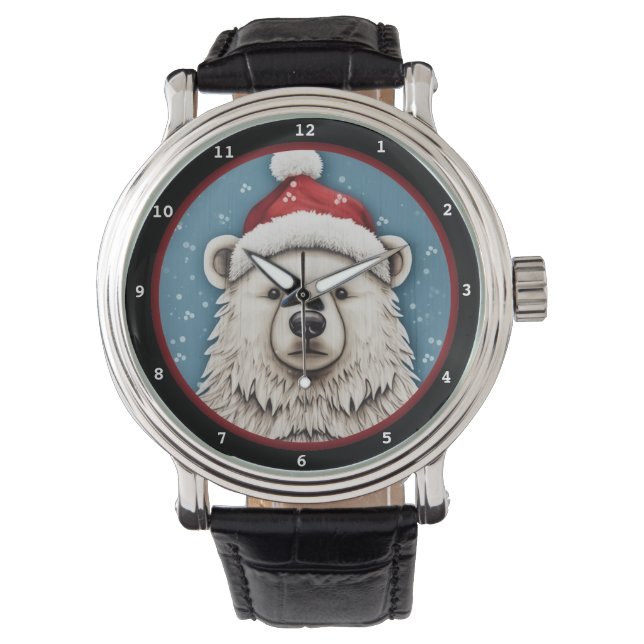 Playful Polar Bear in Santa Hat Armbanduhr (Vorderseite)