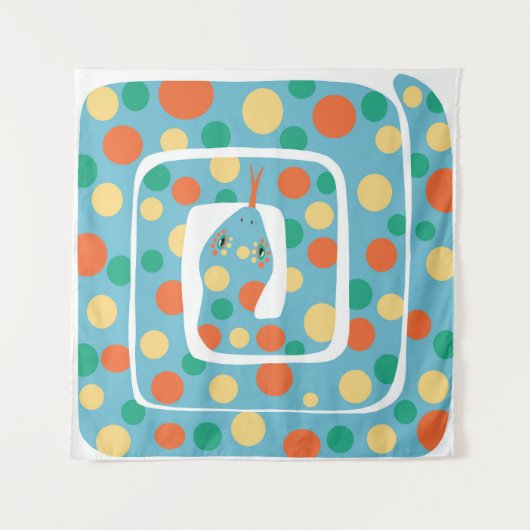 Playful Polka Dot Blue und Orange Abstrakte Schlan Wandteppich (Vorderseite (Horizontal))