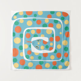 Playful Polka Dot Blue und Orange Abstrakte Schlan Wandteppich