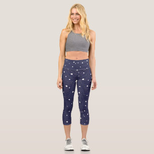 Playful Polka Dot Leggings: Weiß auf blau Capri Leggings