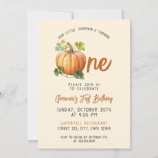 Playful Pumpkin Baby 1. Geburtstag Einladung (Vorderseite)