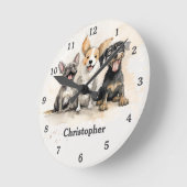 Playful Puppy Hunde Wasserfarbe Personalisiert Runde Wanduhr (Winkel)