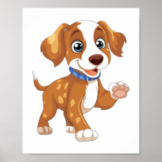 Playful Puppy Illustration|Printableposter&Sticker Poster
