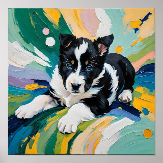 Playful Puppy in Color Burst - Abstrakt Poster