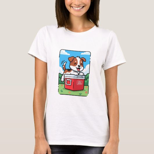 Playful Puppy on Red Cooler T-Shirt (Vorderseite)