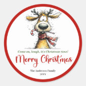Playful quirky reindeer bright Christmas sticker (Vorderseite)