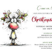 Playful quirky reindeer Christmas party invite Einladung