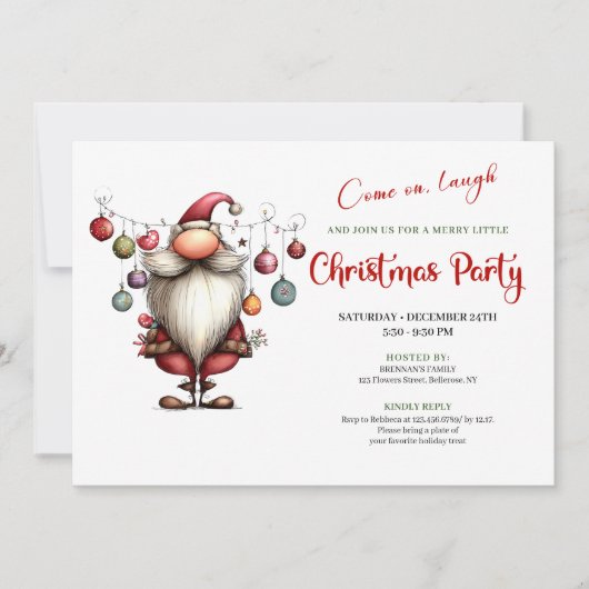 Playful Quirky Santa Watercolor Christmas Party Einladung (Vorderseite)