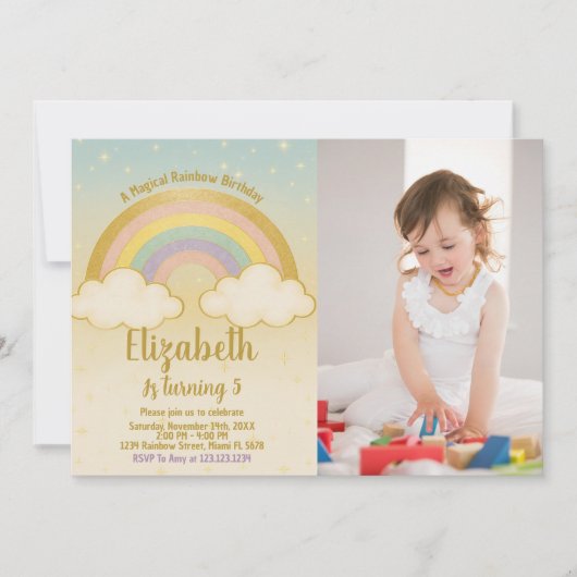 Playful Rainbow Birthday Einladung mit Foto (Vorderseite)