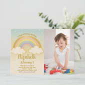 Playful Rainbow Birthday Einladung mit Foto (Stehend Vorderseite)