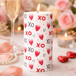 Playful Red & Black XO Heart Pattern on White Stumpenkerze