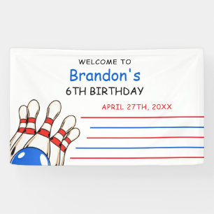 Playful Red & Blue Bowling Thema 6. Geburtstag Banner
