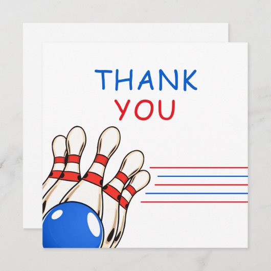 Playful Red & Blue Bowling Thema 6. Geburtstag Dankeskarte (Vorne/Hinten)