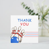 Playful Red & Blue Bowling Thema 6. Geburtstag Dankeskarte (Stehend Vorderseite)