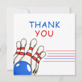 Playful Red & Blue Bowling Thema 6. Geburtstag Dankeskarte (Vorderseite)