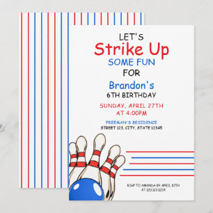 Playful Red & Blue Bowling Thema 6. Geburtstag Einladung