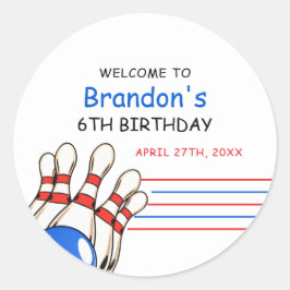 Playful Red & Blue Bowling Thema 6. Geburtstag Runder Aufkleber