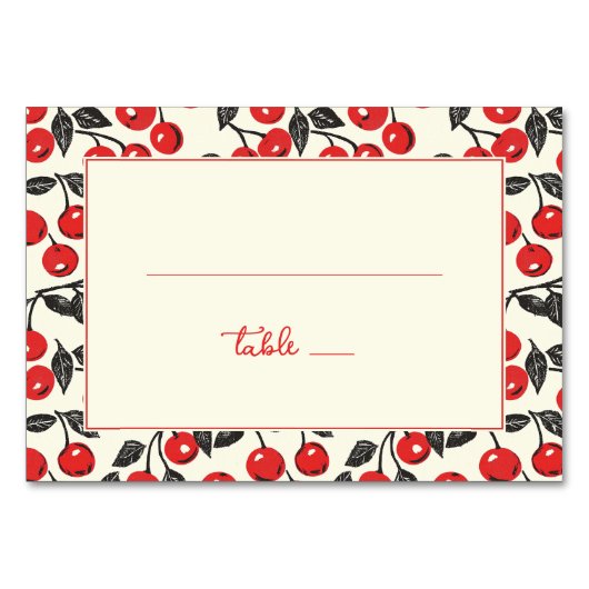 Playful Red Cherry Border Tischnummer (Vorderseite)