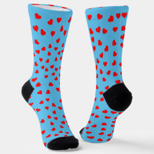 Playful Red Hearts Sky Blue Socken
