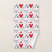 Playful Red & White XO Heart Pattern on White Badhandtuch Set (Handtuch)