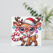 Playful Rentier Tragen einer Herzbrille Feiertagskarte (Stehend Vorderseite)