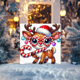 Playful Rentier Tragen einer Herzbrille Feiertagskarte