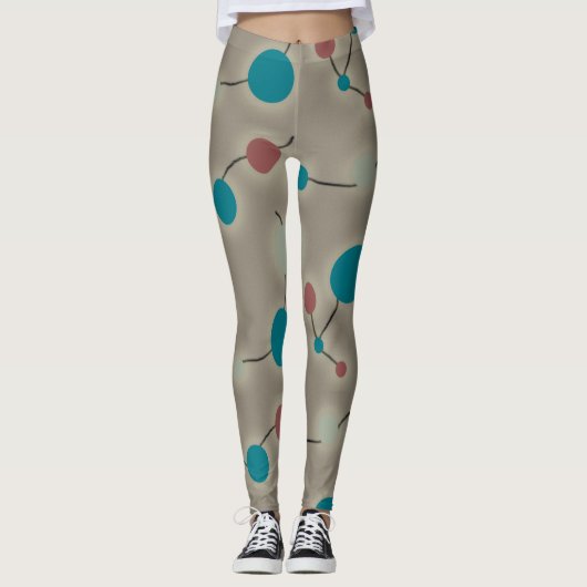 Playful Retro Large Molecules Universe Blue Grau Leggings (Vorderseite)