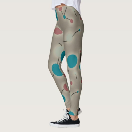 Playful Retro Large Molecules Universe Blue Grau Leggings (Links)