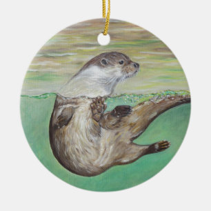 Playful River Otter Malerei Keramikornament