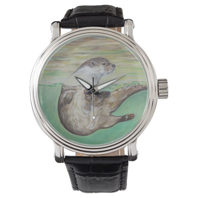 Playful River Otter Painting Armbanduhr (Vorderseite)
