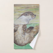 Playful River Otter Painting Badhandtuch Set (Handtuch)