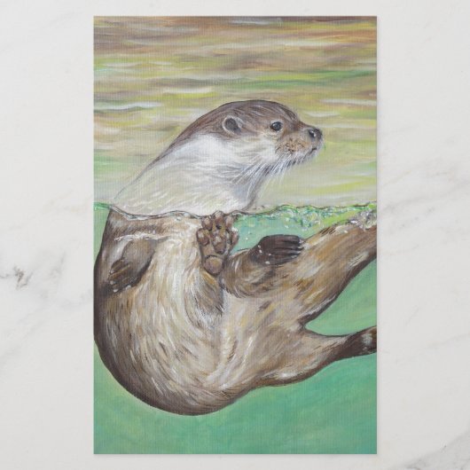 Playful River Otter Painting Briefpapier (Vorderseite)