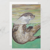 Playful River Otter Painting Briefpapier (Vorne/Hinten)