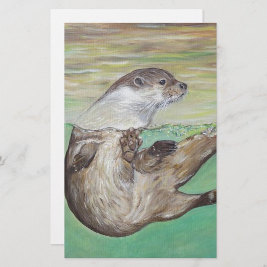 Playful River Otter Painting Briefpapier (Vorne/Hinten)