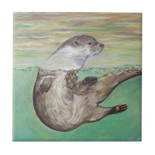 Playful River Otter Painting Fliese (Vorderseite)