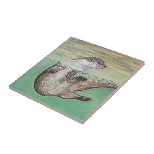 Playful River Otter Painting Fliese (Seite)
