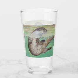 Playful River Otter Painting Glas