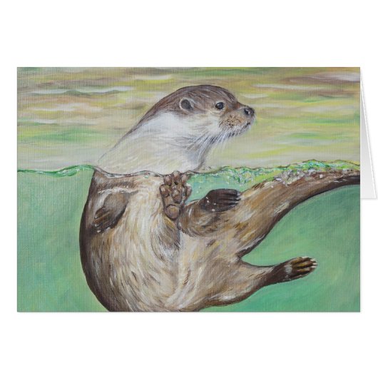 Playful River Otter Painting Grußkarte (Vorderseite (Horizontal))