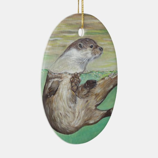 Playful River Otter Painting Keramikornament (Rechts)
