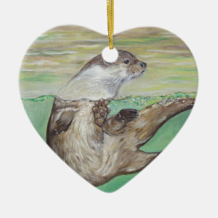Playful River Otter Painting Keramikornament