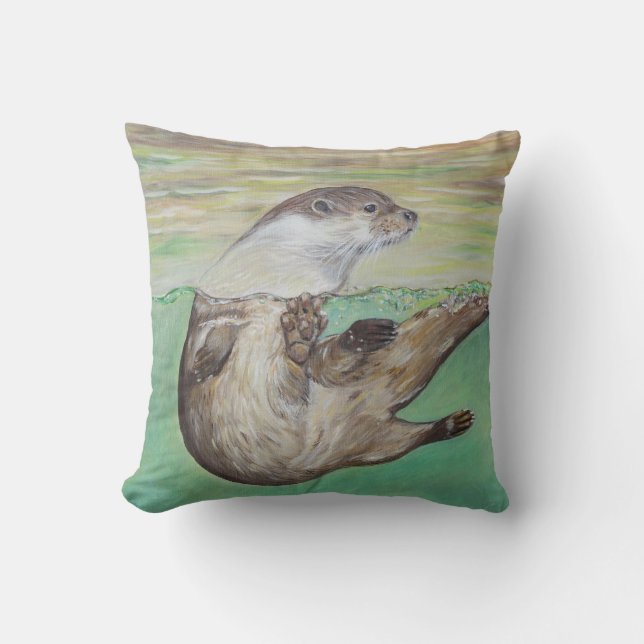 Playful River Otter Painting Kissen (Vorderseite)
