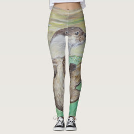 Playful River Otter Painting Leggings