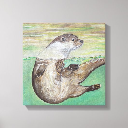 Playful River Otter Painting Leinwanddruck (Vorderseite)