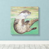 Playful River Otter Painting Leinwanddruck (Insitu (Holzboden))
